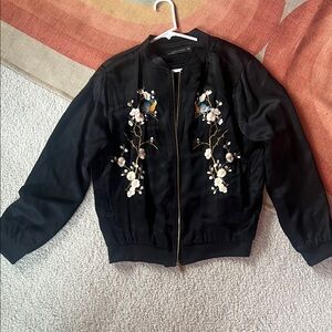 Zara Embroidered Black Bomber Jacket